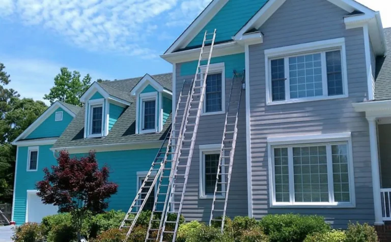 Two-storey property mid-transformation during a professional commercial exterior painting project